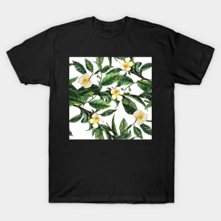 Tea Camellia Watercolor Pattern T-Shirt